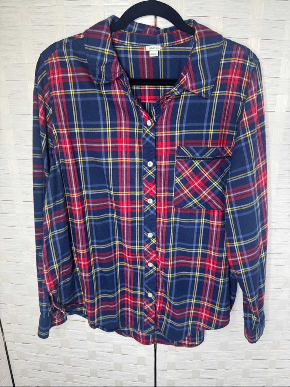 Aerie Red and Blue Plaid Long Sleeve Button Down Sleep Shirt Oversized Size Med